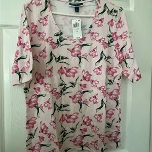 Karen Scott Light Pink Floral Short Sleeve Tee